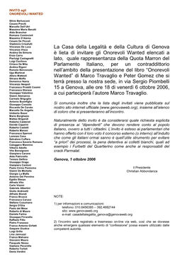 La Casa Della Legalità E Della Cultura Di Genova È Lieta Di Invitare Gli