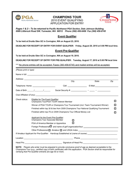 Champions Tour 2010 Event Qualifying Application for Entry