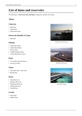 List of Dams and Reservoirs 1 List of Dams and Reservoirs