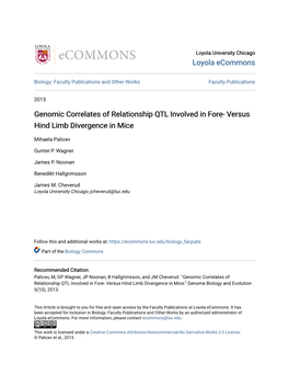 Genomic Correlates of Relationship QTL Involved in Fore- Versus Hind Limb Divergence in Mice