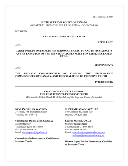 SCC File No. 37037 in the SUPREME COURT of CANADA