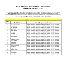 PSFNC Education Policy Position Questionnaire 2018 Candidate Responses