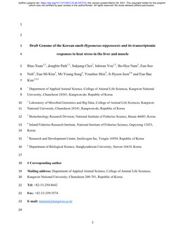 Draft Genome of the Korean Smelt Hypomesus Nipponensis and Its Transcriptomic