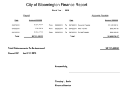 4/12/2010 City Council Meeting Bills & Payroll Report