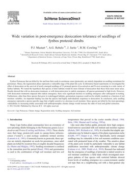 Wide Variation in Post-Emergence Desiccation Tolerance of Seedlings of Fynbos Proteoid Shrubs ⁎ P.J