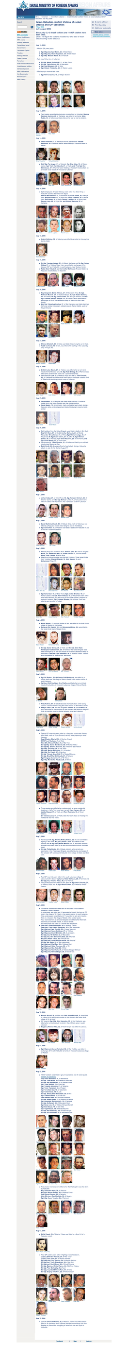 Israel-Hizbullah Conflict: Victims of Rocket Attacks and IDF Casualties July-Aug 2006