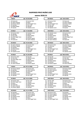 Raspored Prva Muska Liga 2020-21
