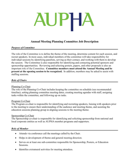 Annual Meeting Planning Committee Job Description