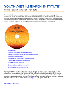 Swri IR&D Program 2016