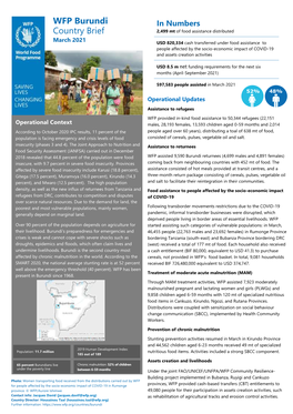 WFP Burundi Country Brief Monaco, Netherlands, Russia, Switzerland, UNCERF, United States of March 2021 America, World Bank