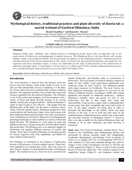 Mythological History, Traditional Practices and Plant Diversity of Deoria Tal: a Sacred Wetland of Garhwal Himalaya, India Sheetal Chaudhary1* and Ramesh C