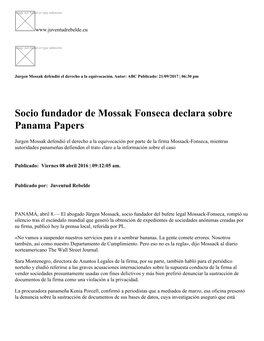 Socio Fundador De Mossak Fonseca Declara Sobre Panama Papers