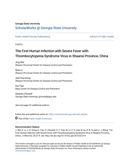 The First Human Infection with Severe Fever with Thrombocytopenia Syndrome Virus in Shaanxi Province, China