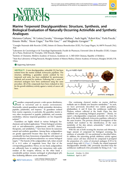 Marine Terpenoid Diacylguanidines: Structure, Synthesis, and Biological