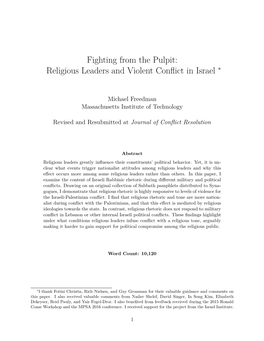 Fighting from the Pulpit: Religious Leaders and Violent Conflict in Israel