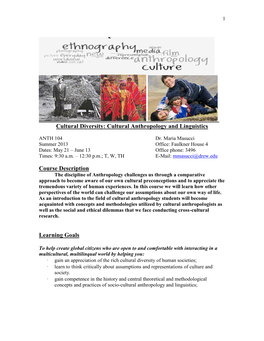 Cultural Diversity: Cultural Anthropology and Linguistics