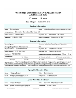 Prison Rape Elimination Act (PREA) Audit Report Adult Prisons & Jails