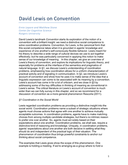 David Lewis on Convention