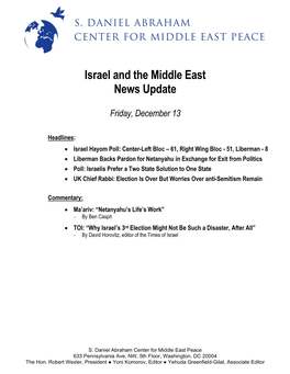 Israel and the Middle East News Update