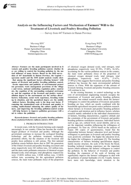 Analysis on the Influencing Factors and Mechanism of Farmers' Will To