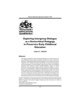 Exploring Intergroup Dialogue As a Sociocritical Pedagogy in Preservice Early Childhood Education