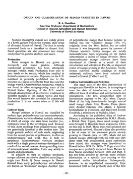 Origin and Classification of Mango Varieties in Hawaii