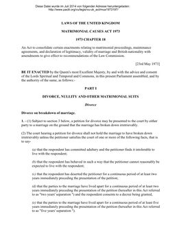 Laws of the United Kingdom Matrimonial Causes Act 1973