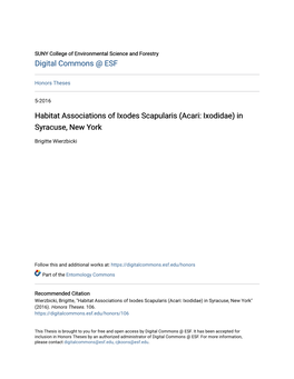 Habitat Associations of Ixodes Scapularis (Acari: Ixodidae) in Syracuse, New York