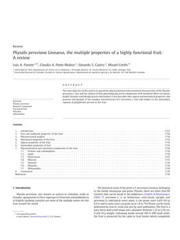 Physalis Peruviana Linnaeus, the Multiple Properties of a Highly Functional Fruit: a Review