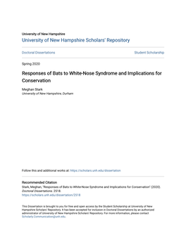 Responses of Bats to White-Nose Syndrome and Implications for Conservation