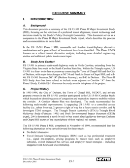 US 15-501 Major Investment Study