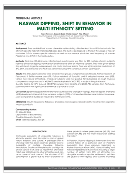 Naswar Dipping, Shift in Behavior in Multi Ethnicity Setting