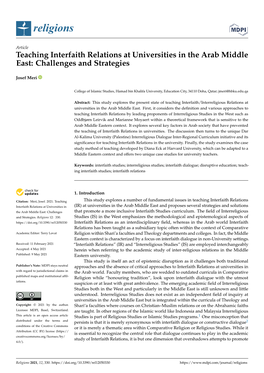 Teaching Interfaith Relations at Universities in the Arab Middle East: Challenges and Strategies