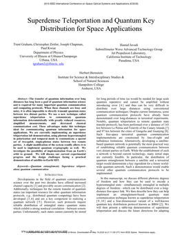 Superdense Teleportation and Quantum Key Distribution for Space Applications