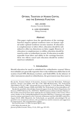 Optimal Taxation of Human Capital and the Earnings Function