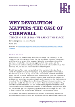 Why Devolution Matters: the Case of Cornwall Yth on Ni A’N Le Ma – We Are of This Place
