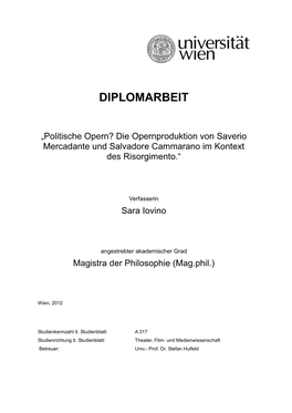 Politische Opern? Die Opernproduktion Von Saverio Mercadante Und Salvadore Cammarano Im Kontext Des Risorgimento.“