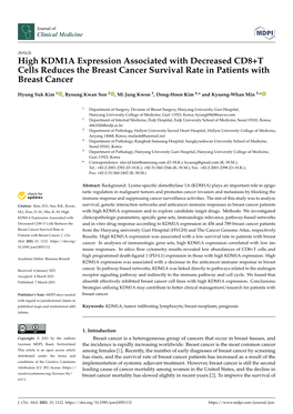 High KDM1A Expression Associated with Decreased CD8+T Cells Reduces the Breast Cancer Survival Rate in Patients with Breast Cancer