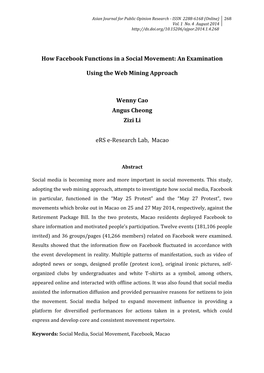 How Facebook Functions in a Social Movement: an Examination Using