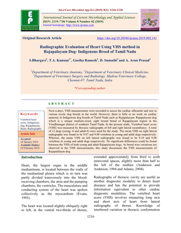 Radiographic Evaluation of Heart Using VHS Method in Rajapalayam Dog- Indigenous Breed of Tamil Nadu