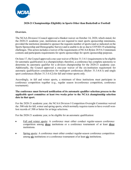 2020-21 Championships Eligibility in Sports Other Than Basketball Or Football