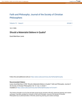 Should a Materialist Believe in Qualia?