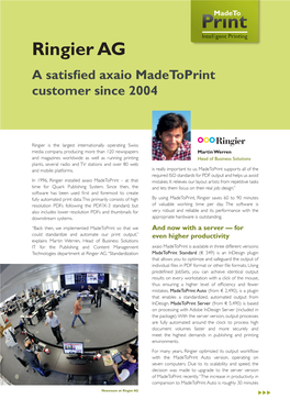 Ringier AG a Satisfied Axaio Madetoprint Customer Since 2004