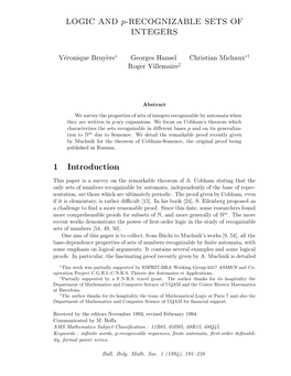 LOGIC and P-RECOGNIZABLE SETS of INTEGERS 1 Introduction
