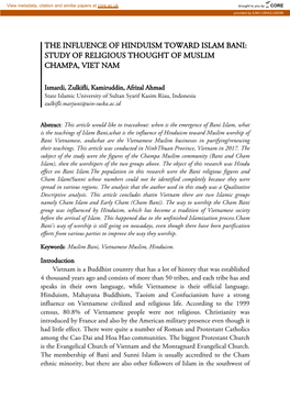 The Influence of Hinduism Toward Islam Bani: Study of Religious Thought of Muslim Champa, Viet Nam