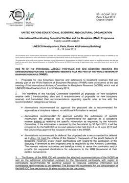 UNITED NATIONS EDUCATIONAL, SCIENTIFIC and CULTURAL ORGANIZATION International Coordinating Council of the Man and the Biosphere