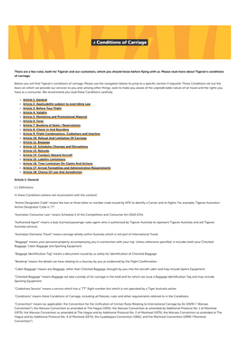 Tigerair Conditions of Carriage