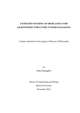 Extrusion Foaming of Bioplastics for Lightweight Structure in Food Packaging