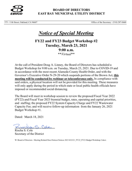 Notice of Special Meeting