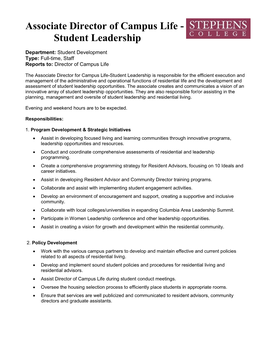 Associate Director of Campus Life - Student Leadership